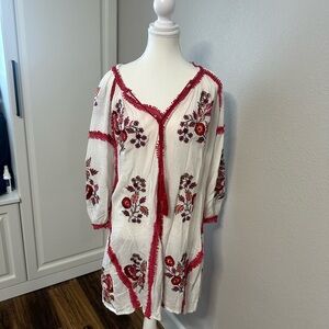 Anthropolgie, Embroidered White and Red Women's Top